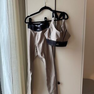 ALO Yoga Tan Leggings and Sports Bra Set